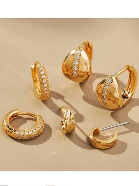 Anthropologie Chubby Huggie Hoop Earrings, Set of 3